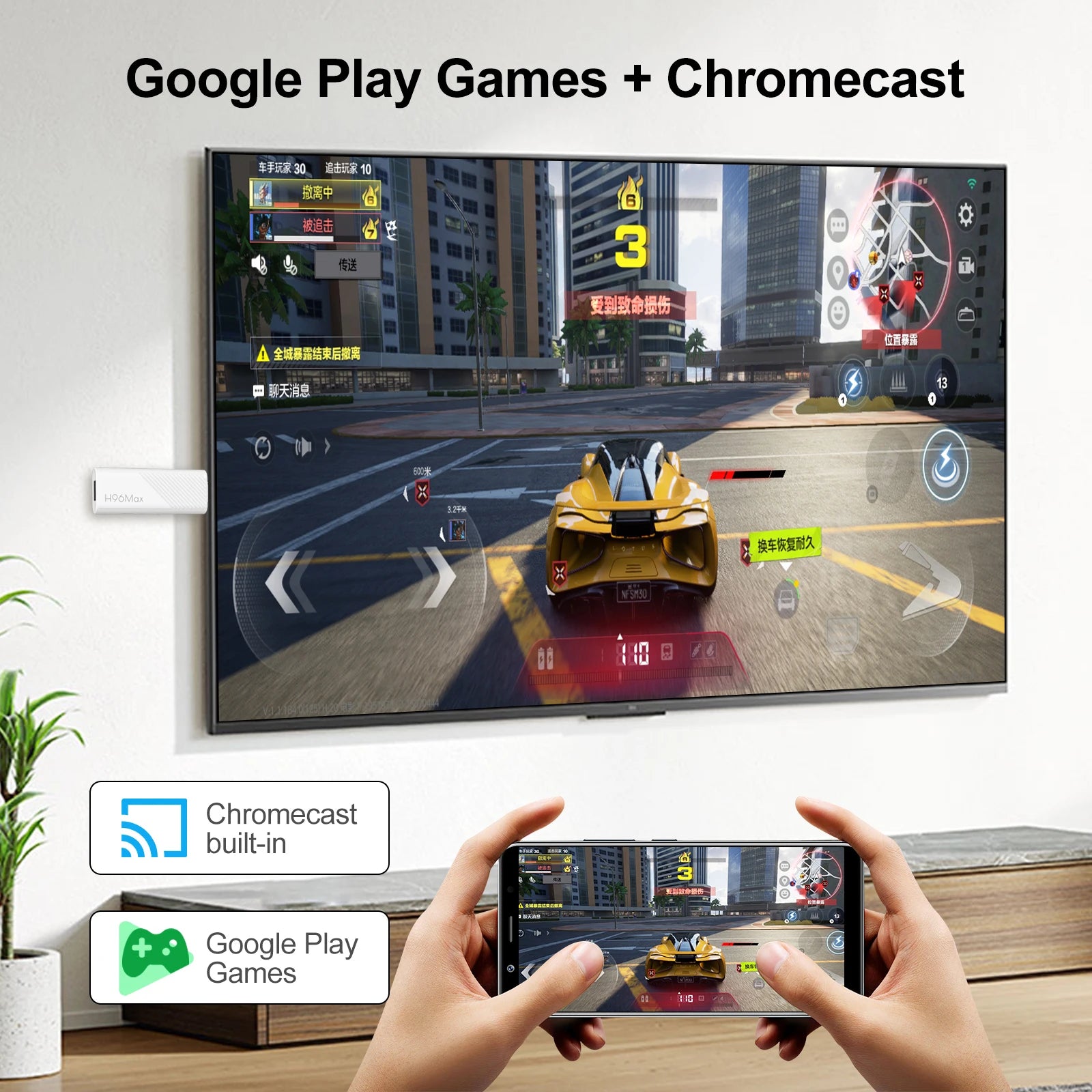 H96 MAX H313 mini TV Stick Android14 Quad Core Wifi6 BT5.0 4K@60fps ATV Launcher Google Voice Assistant Media Player AI TV Stick